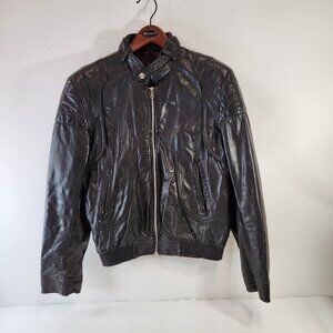 Vintage Leather Ranch Bomber Jacket Black Unisex Distressed